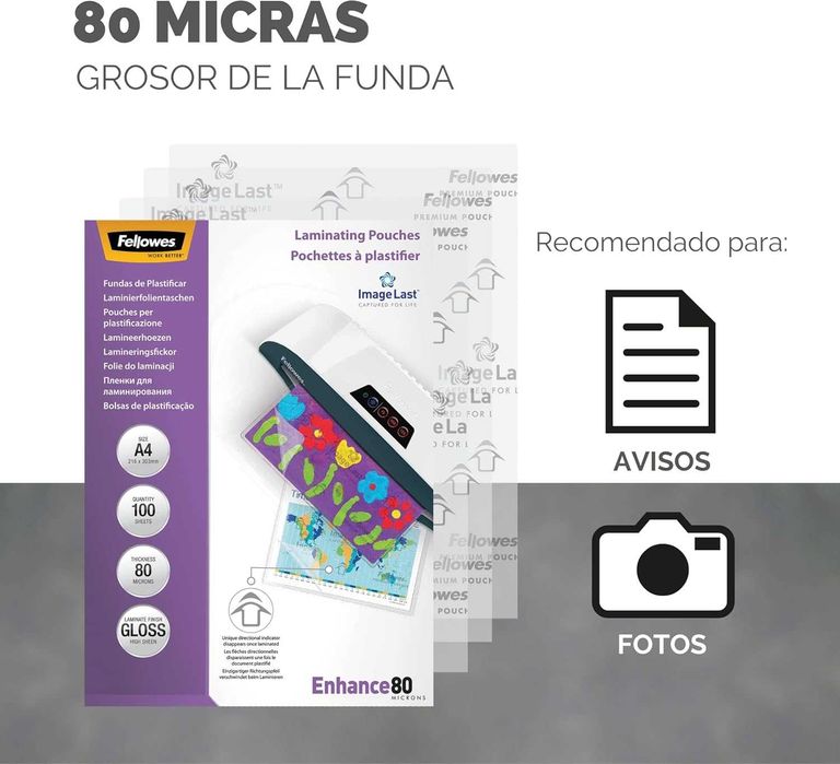 Fellowes A4 Laminating Sleeves, гланцово покритие, 100 листа, 160 микр