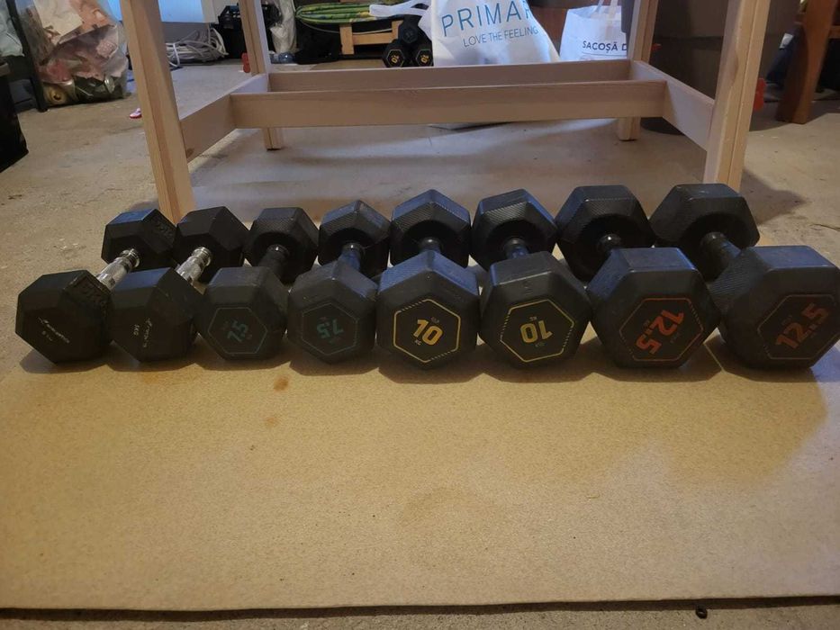 Set gantere hexagonale 2 x 5 , 7.5 , 10 , 12.5 kg