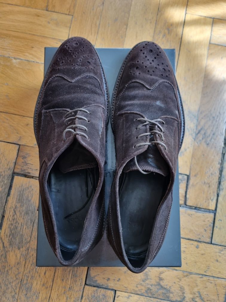 Vand pantofi Hugo Boss eleganti din piele intoarsa maro, marimea 44