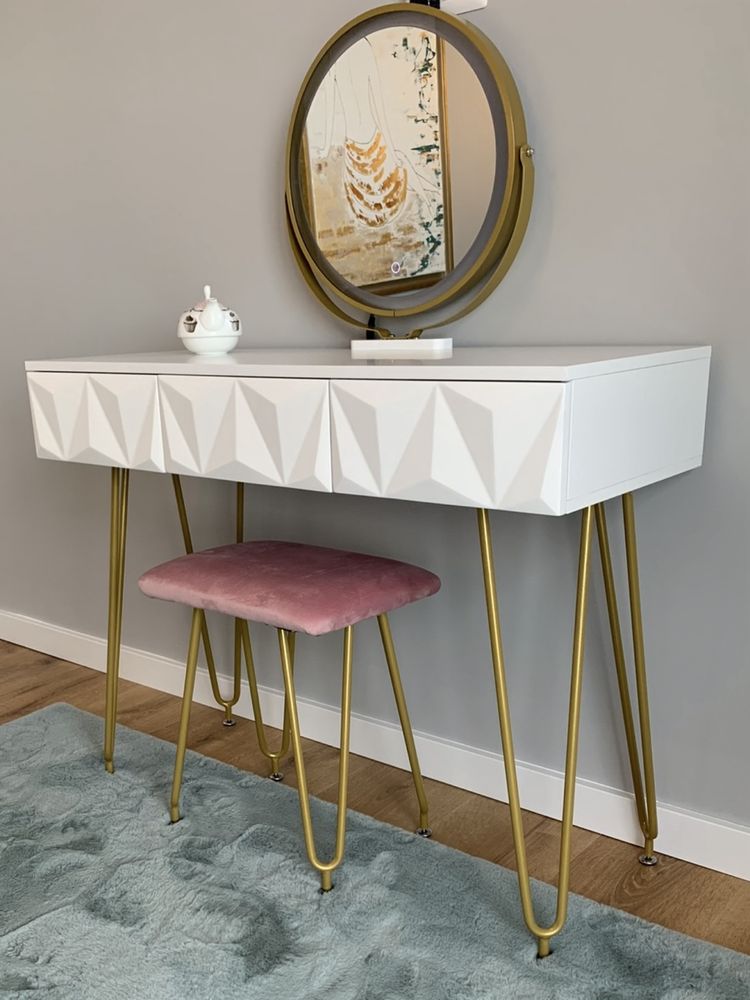 Set masa cosmetica cu oglinda led si scaun catifea, 100 cm