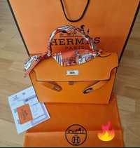 Geanta Hermes Kelly orange,new model import Franța, saculet, etichetă