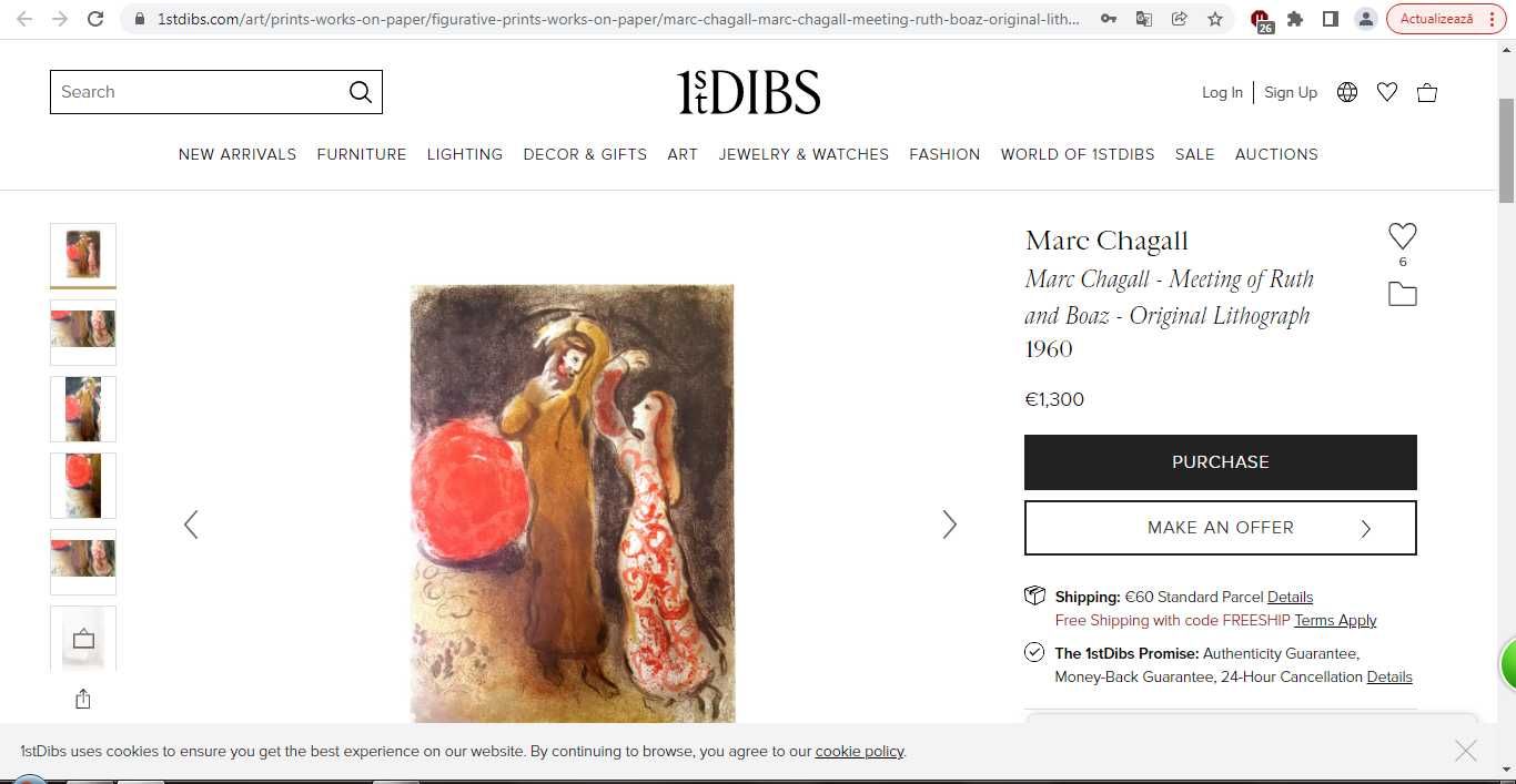 Cromolitografie Marc Chagall, ’Meeting of Ruth and Boaz’| Deosebita