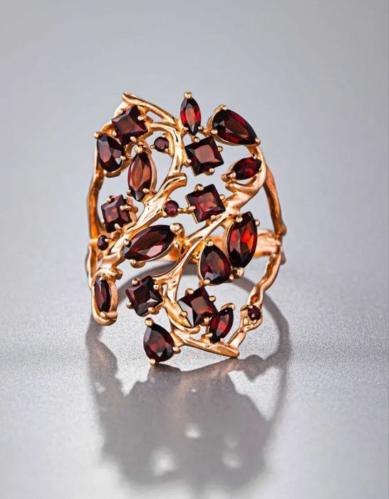 Натуральный гранат серебро кольцо