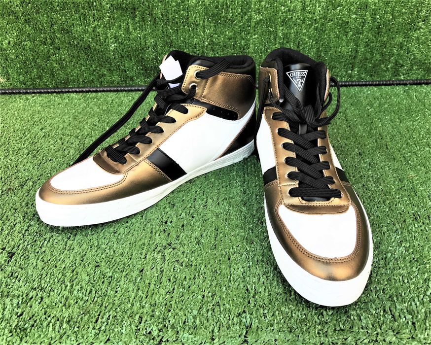 GUESS PELZY Sneakers barbati, culoare bronz, alb, negru, marimea 43.5
