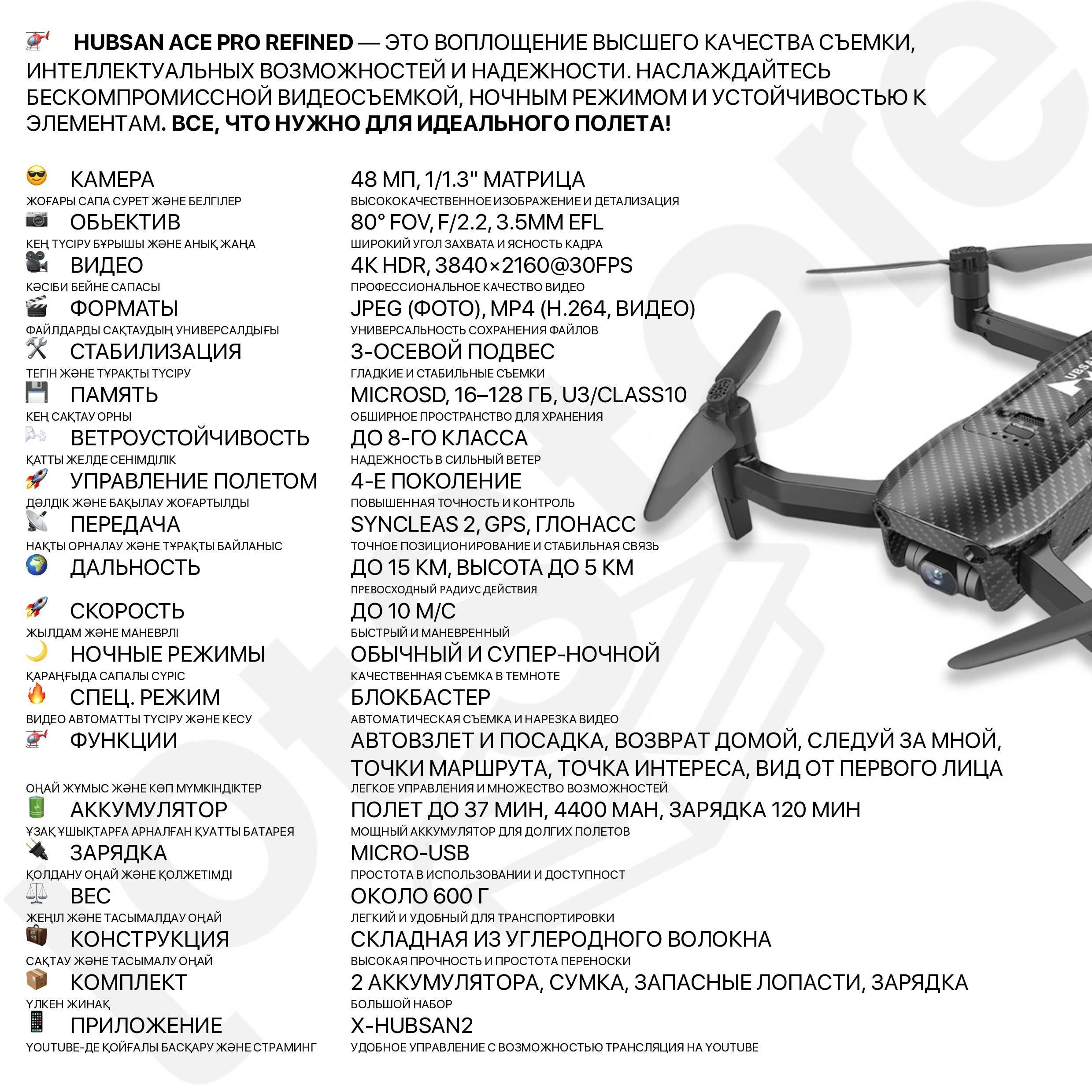 Профессиональные квадрокоптеры дроны HUBSAN ACE PRO, ZINO MINI 15KM 4K
