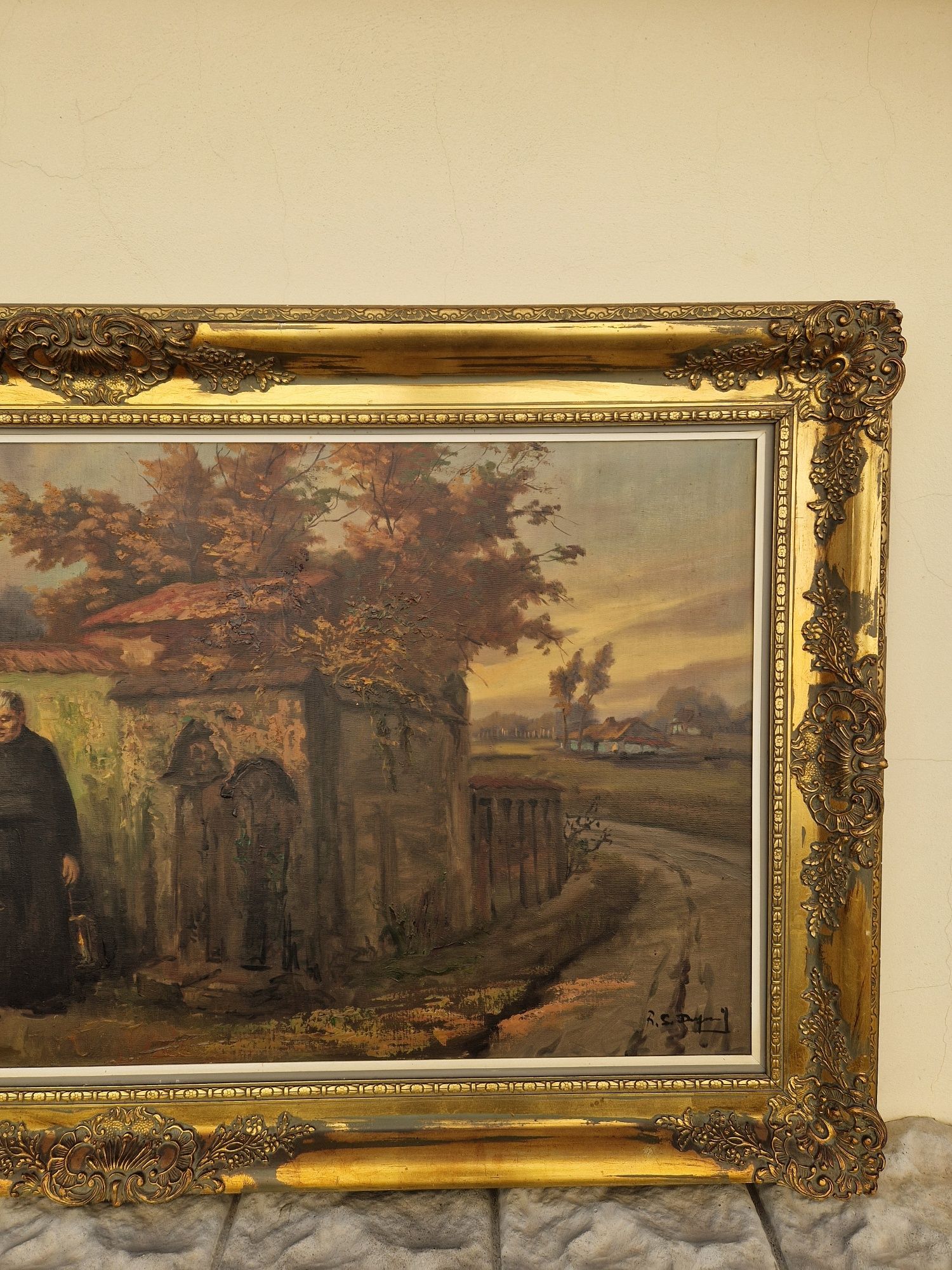 Уникална огромна антикварна белгийска картина масло върху платно