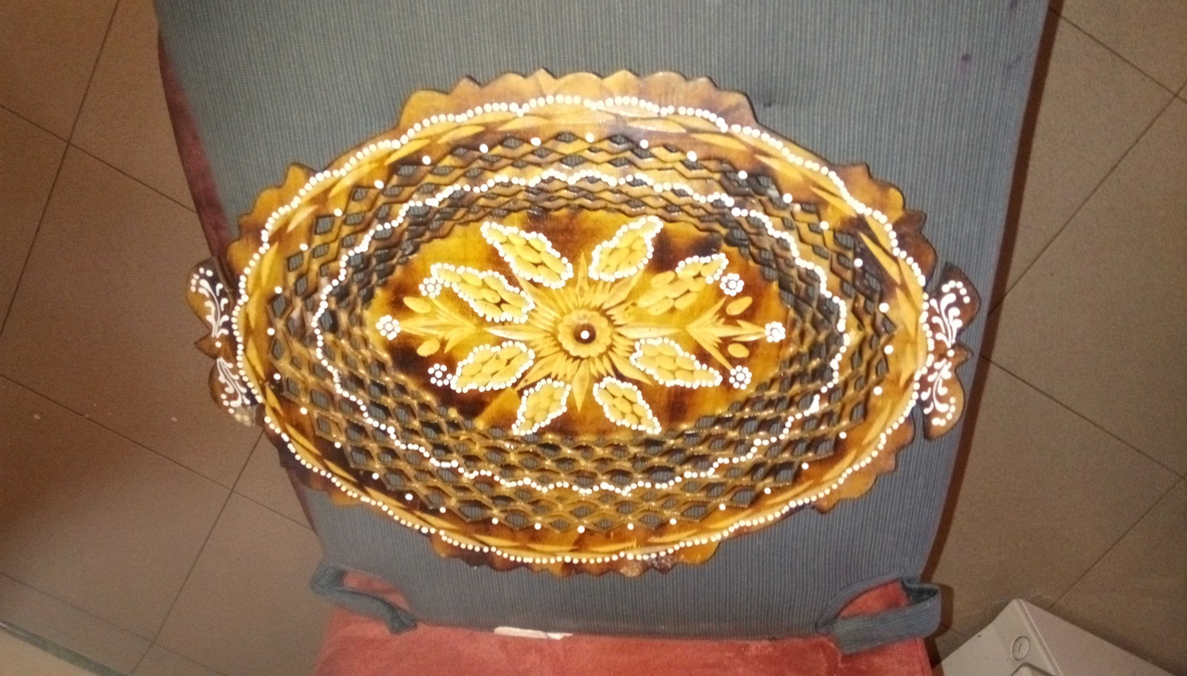 Декоративна дървена купа или чиния ръчно направена 38см / 27см