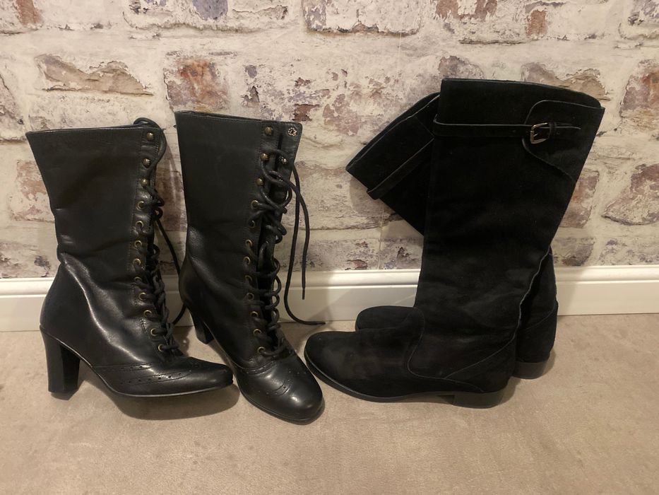 Дамски ботуши от естествена кожа и естествен велур