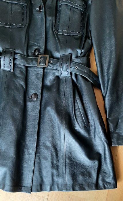 Haina 3/4 din piele naturala gluga blana naturala,L,Garantia calitatii