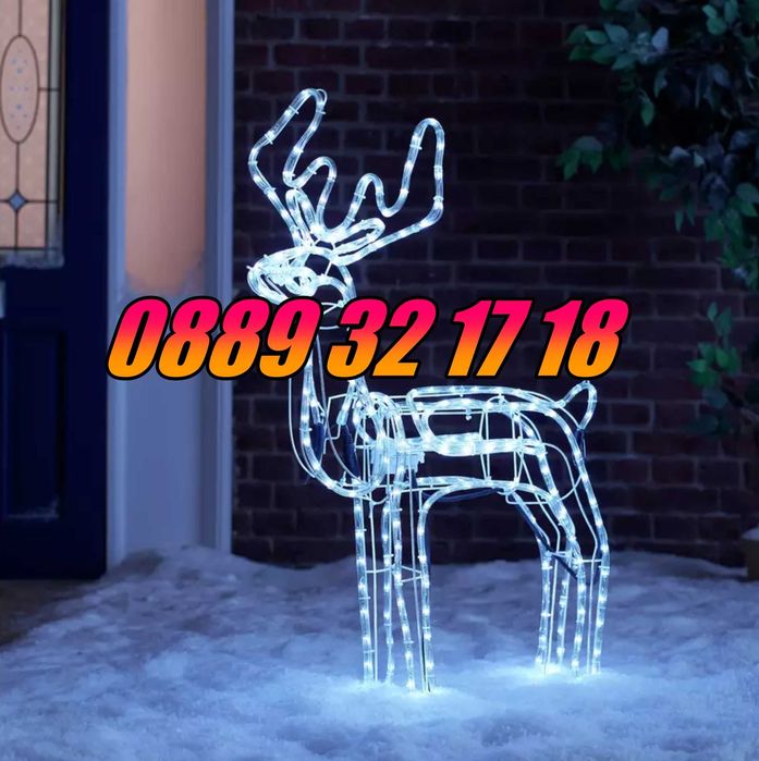 Голям LED светещ елен жълта светлина, коледен елен, коледна украса