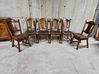 Масивни дъбови трапезни столове с естествена кожа