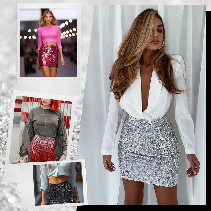 Fustă cu paiete argintii