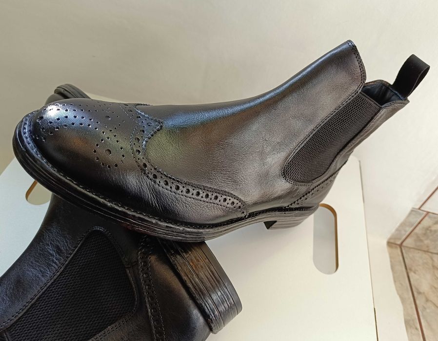 Ghete chelsea brogue 44 premium CaFeNoIR Paris piele naturala moale