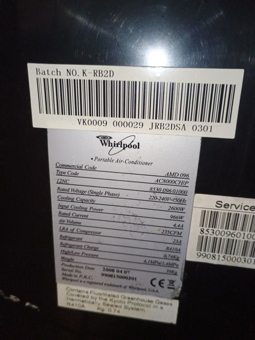 Aer condiționat portabil.Whirlpool(fara telecomanda)