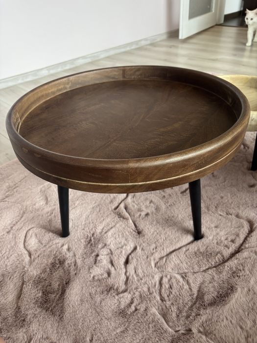 Кръгли масички за кафе, 3 бр, мангово дърво масив