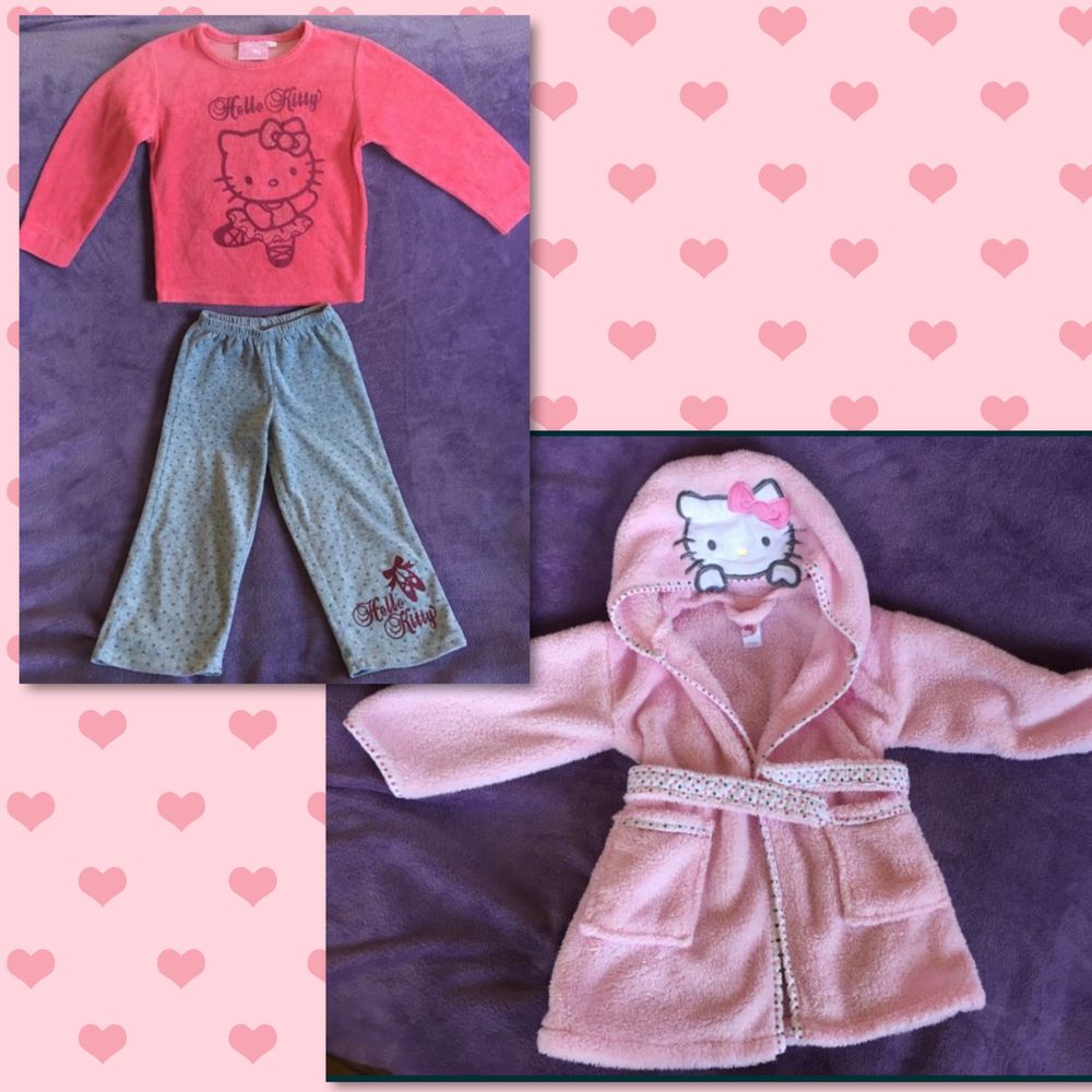 2г Hello Kitty пижама и розов халат полар