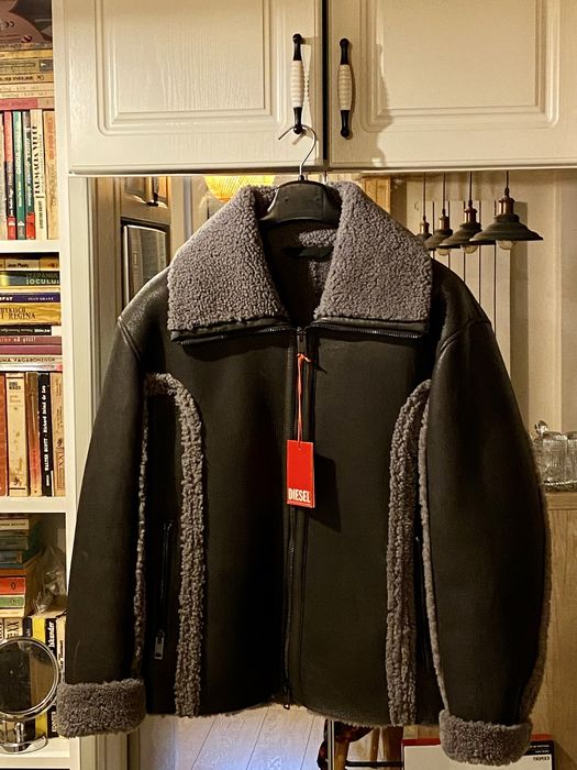 Diesel L-browny geaca pliele blana naturala