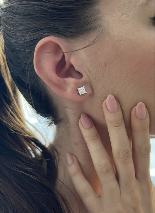 Cercei cu moissanite Princess cut