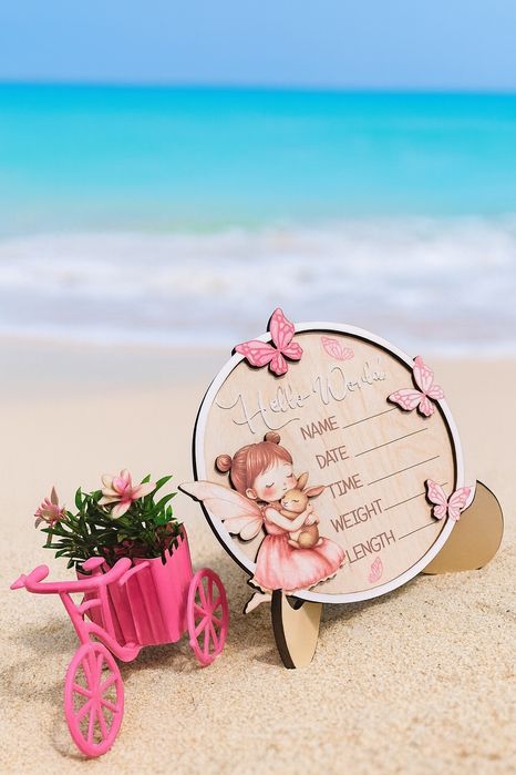 Очарователна дървена табелка „Hello World“ за новородено