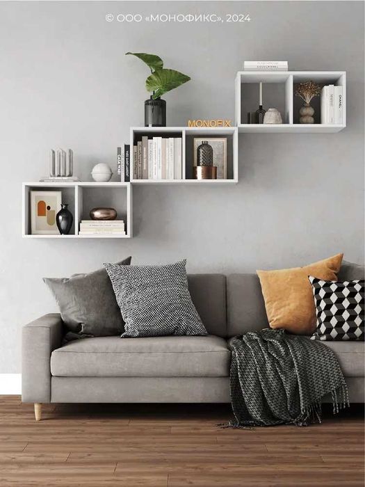 Полка настенная деревянная ОДОС дуб 2 секции, для книг, для цветов