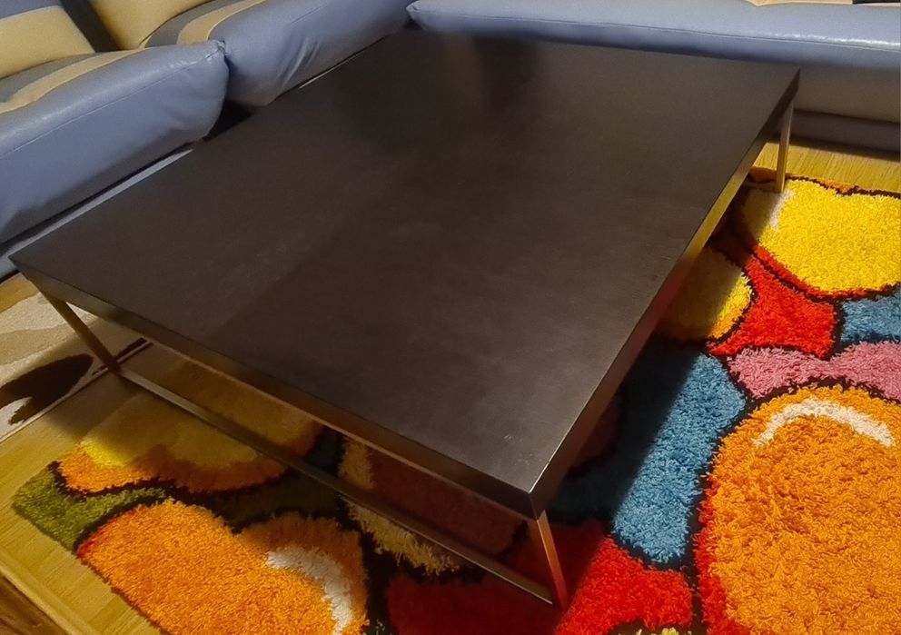 Masa de cafea, lemn + metal, joasa, 120x120cm, H35, blat 6cm Wenge