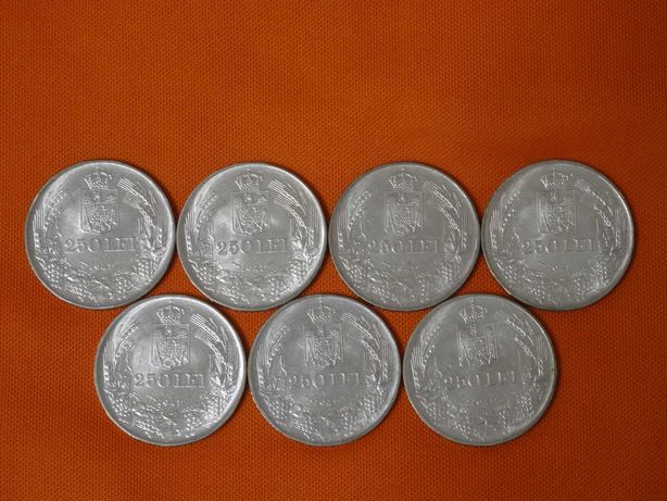 7 Monede argint 250 lei, an 1941 - Regele Mihai - "Sine Nihil Deo"