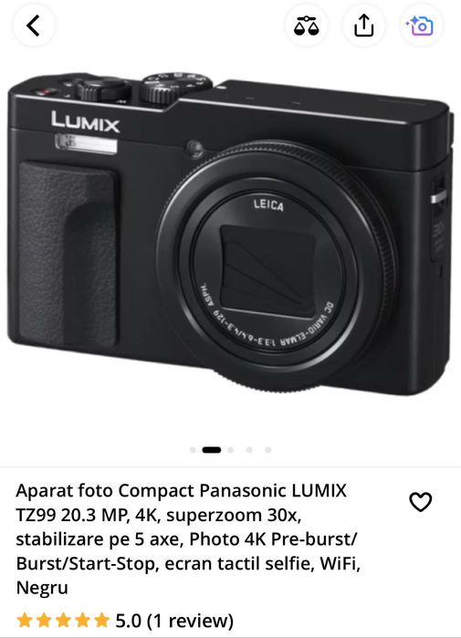 Panasonic Lumix TZ99 Aparat Foto Compact 20MP 4K Obiectiv 24-720mm 30x