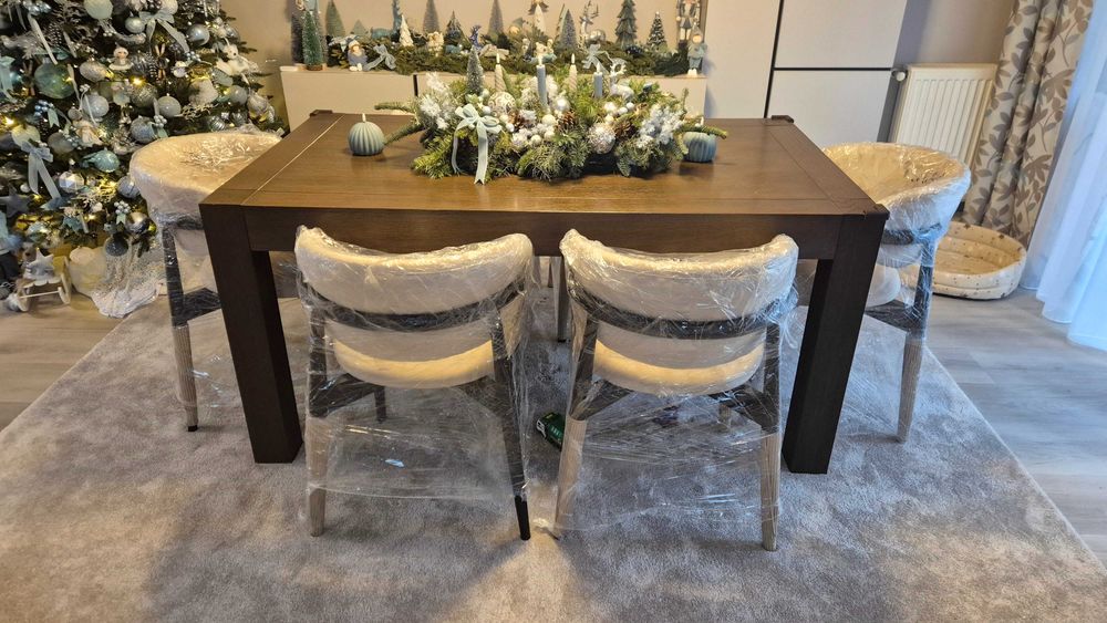 6 scaune velvet cu picioare din lemn