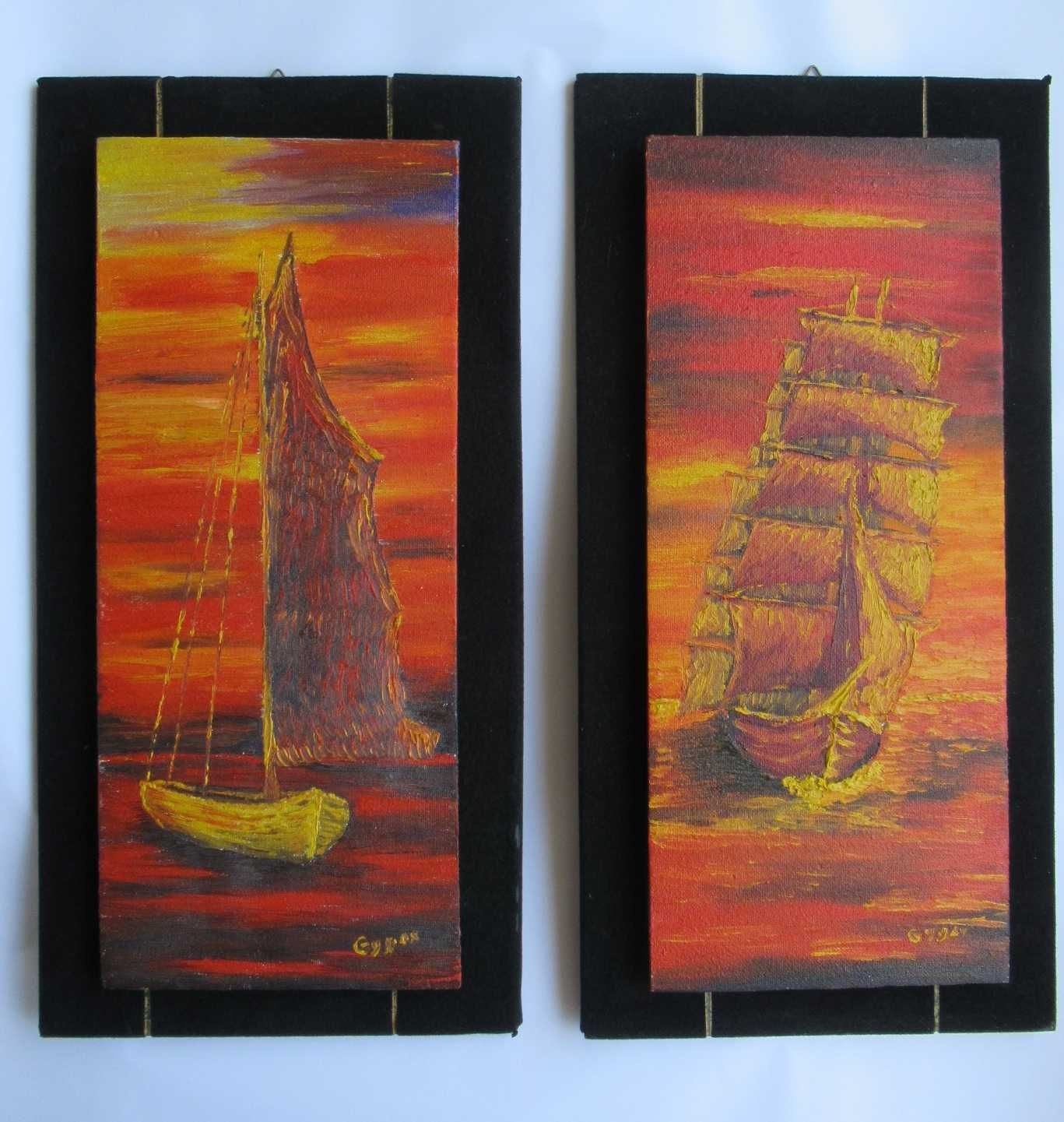 doua tablouri barca si corabie cu panze