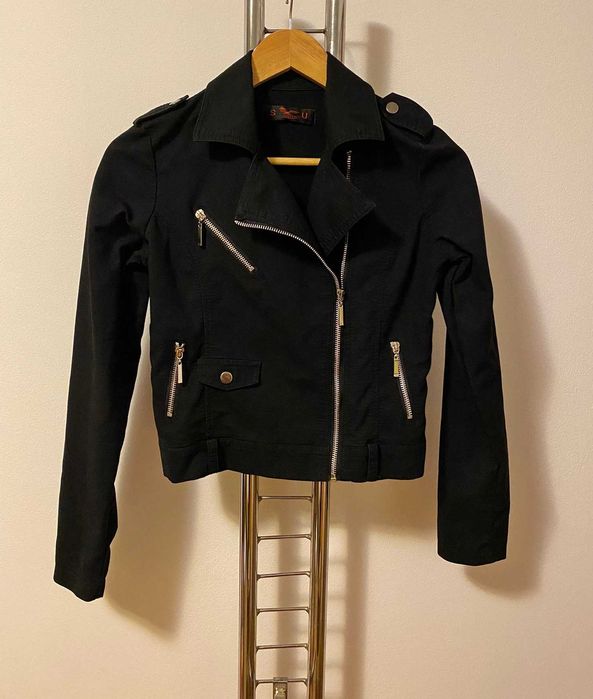 Jacheta pana in talie tip aviator cu fermoare