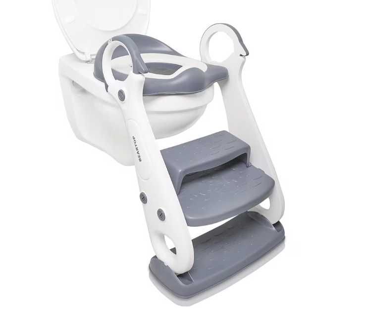 Scaun toaletă copii BEARTOP cu scări, alb-gri, 75kg, urme uzură