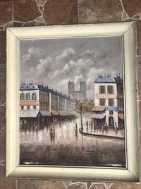 Tablou,pictura franceza in ulei pe lemn,peisaj citadin