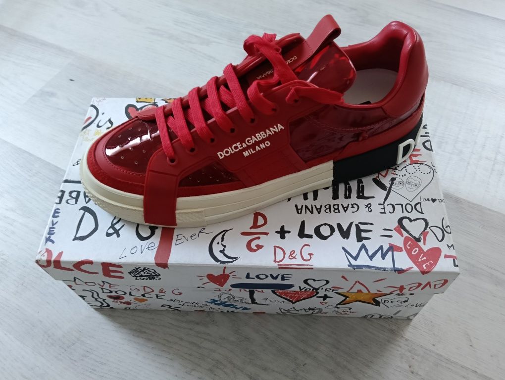 Dolce & Gabbana Red Leather and PVC Custom 2.Zero Sneakers Size