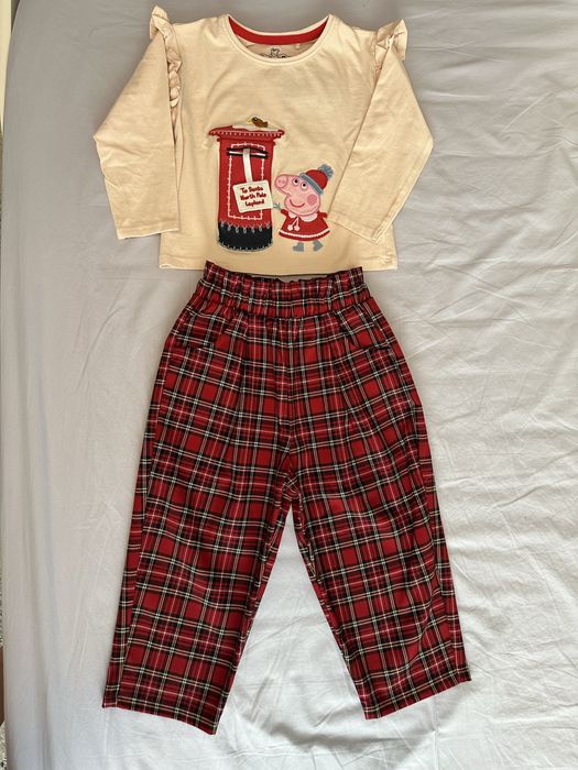 Set Next bluza Peppa Pig si pantaloni carouri, 98 cm, 2-3 ani - NOU