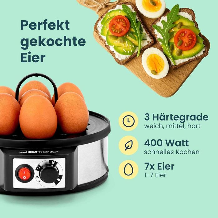 Яйцеварка Clatronic Egg Boiler,  капацитет 7 яйца, 3 програми