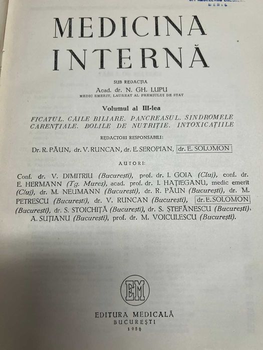 Vand 5 volume de  cursuri de Medicina Interna, editiile 1956-1959