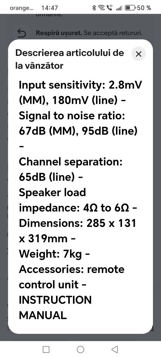 Vând linie audio Teac A-H500i