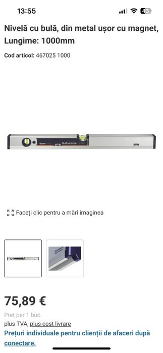 Nivela cu bula cu magnet , profesionala , 1000 mm , made in Germany .