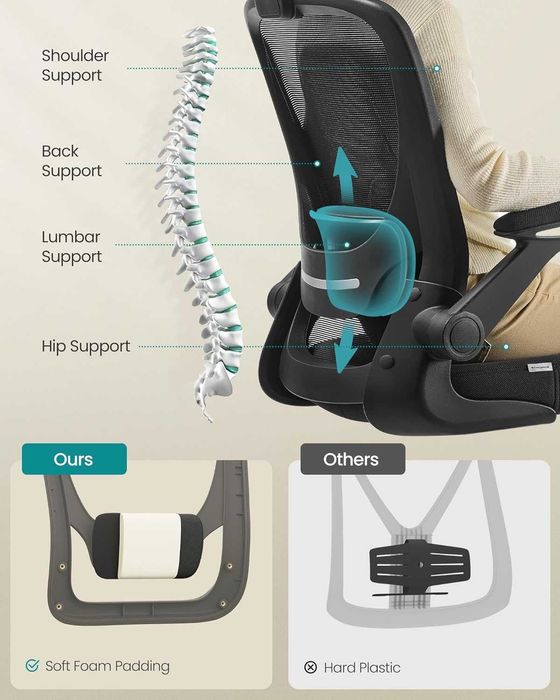 Scaun ergonomic birou, SONGMICS OBN37BK, negru