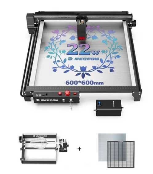 Mecpow Laser 22W, 600x600mm +pompa aer+ pat laser + disp. rotativ- NOU
