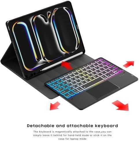 Нов Калъф с Клавиатура за таблет iPad Pro 11 2024, Подсветка 7 Цвята