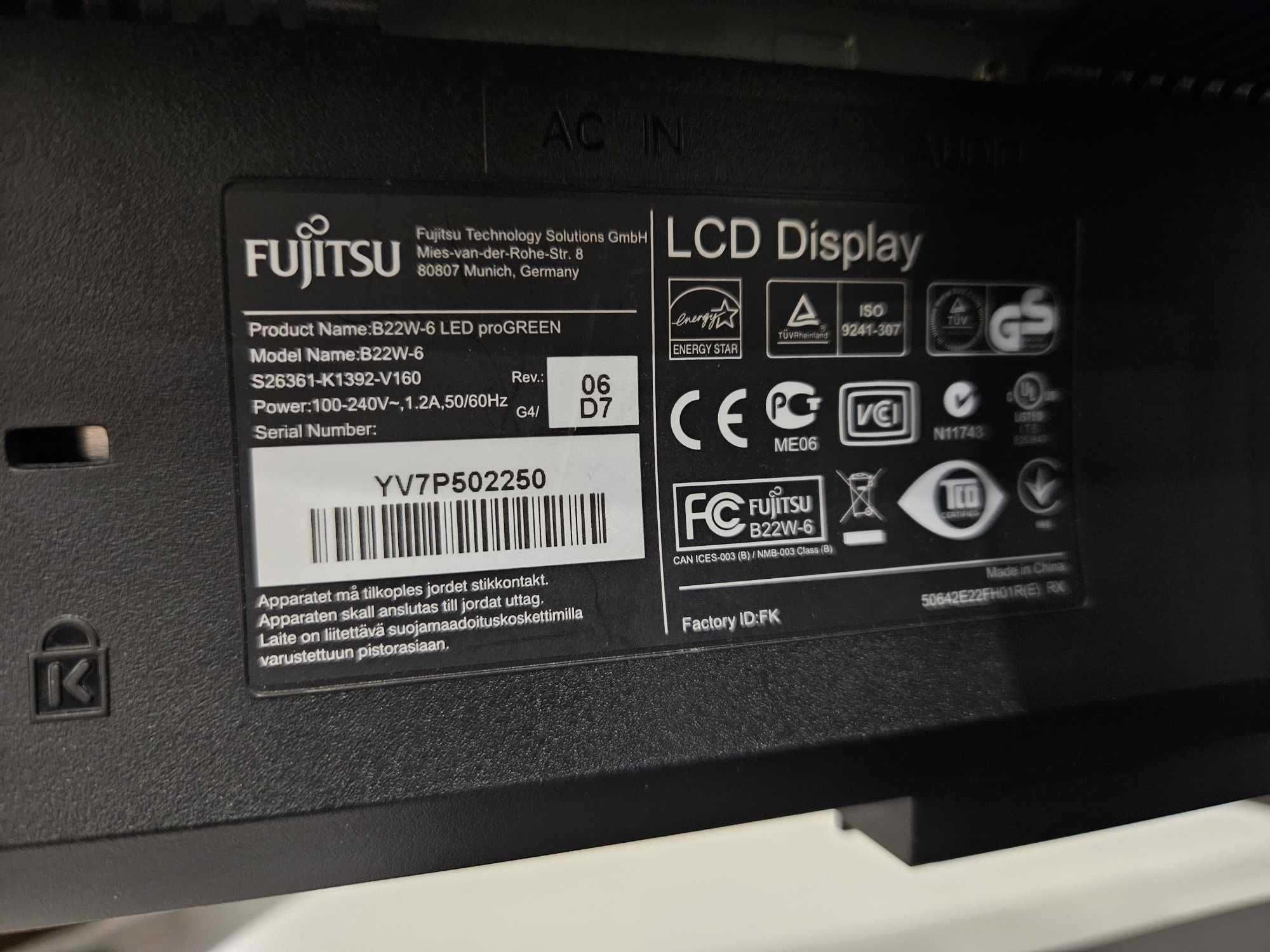 +Гаранция! Монитор Fujitsu B22W-6 LED 22" инча + кабели