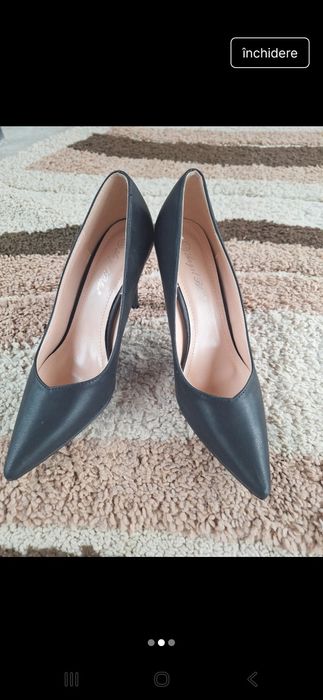 Pantof negru stiletto toc subțire 40