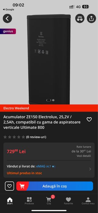 Acumulator electrolux ultimate 800