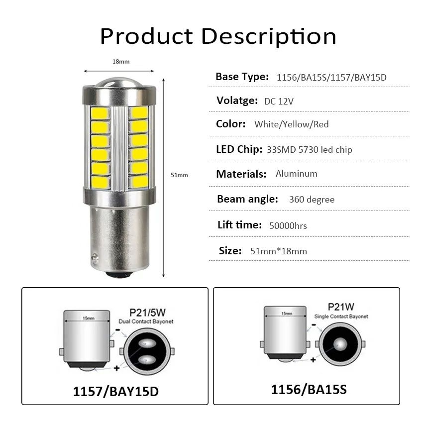 Bec led P21/5W 1157 BAY15D White alb pozitie/frana