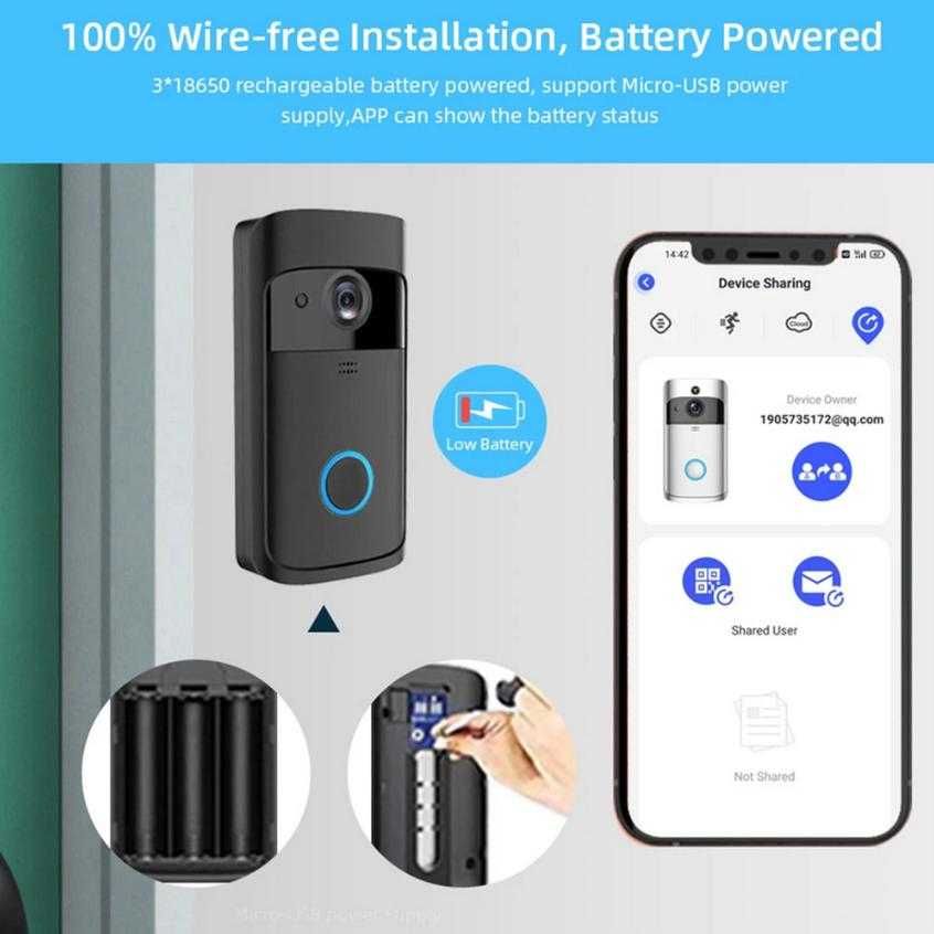 166° HD Смарт Видеодомофон Интерком Злектронен Звънец Wi-Fi Бебефон
