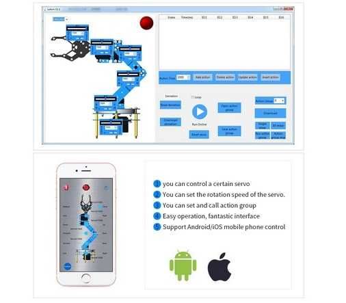 Braț Robotic, Aluminiu, 6 servomotoare NOU - educational