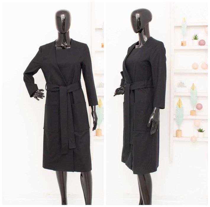 Cos оригинално дамско вълнено преходно палто с колан черно 36 S