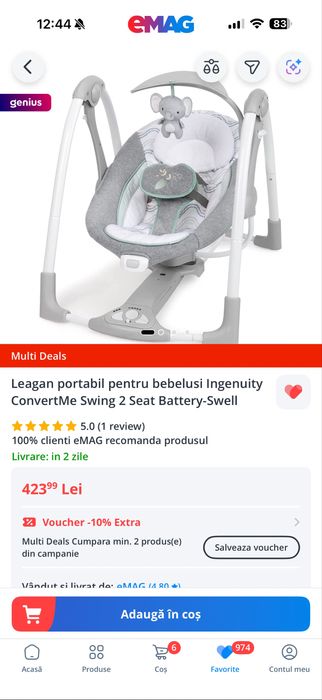 Vand leagan portabil bebelusi Ingenuity