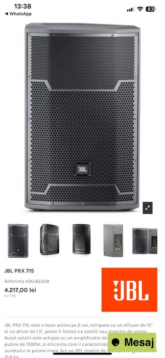 Boxe profesionale JBL PRX  715. 1500 W si mixer YAMAHA